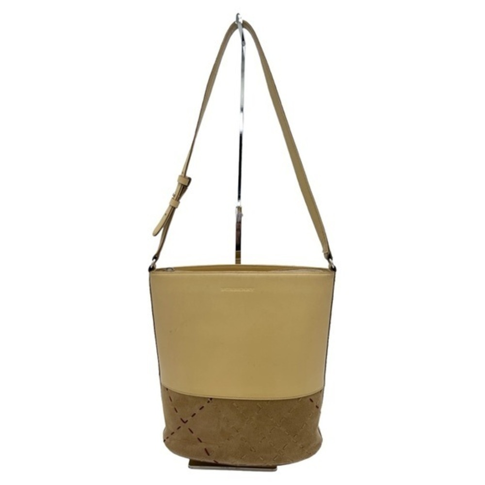 BURBERRY LONDON BEIGE TONAL STITCH COLOR BLOCK LEATHER SHOULDER BAG PURSE - Picture 1 of 14